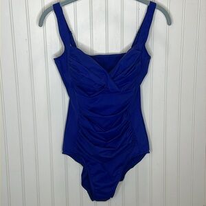 TrimShaper Rouched Body Electric Blue One Piece Suit Size 10